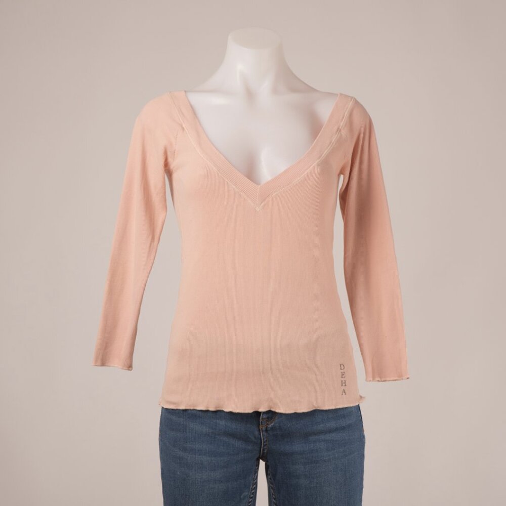 DEHA Ribbed Blush V Neck Long Sleeve Top Size S